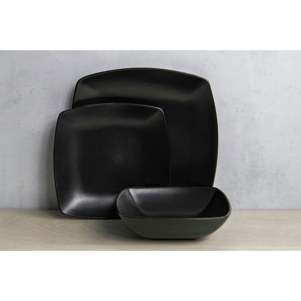 image 1 of Creative Tops Raven 12 Piece Black Stoneware Square Dinner Set