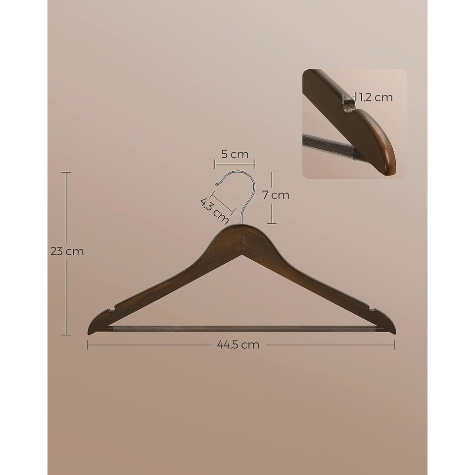 image 1 of 20-Pack Wooden Clothes Hangers with Shoulder Notches, Trouser Bar and Swivel Hook, Dark Walnut