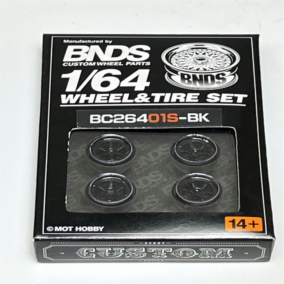 image 1 of BNDS Custom Wheel Parts Wheel and Tyre Set Gloss Black 1:64 MOT Hobby BC26401SBK
