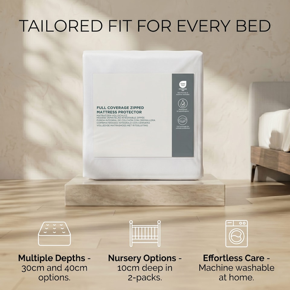 image 1 of Homescapes Luxury Zipped Mattress Encasement, 30 cm | White | Double | 1