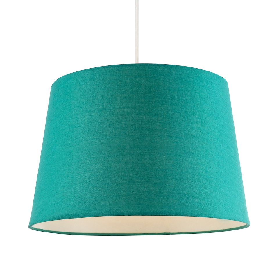 image 1 of Vivid Teal Cotton Fabric 12inch Drum Lampshade with White Cotton Inner | Blue