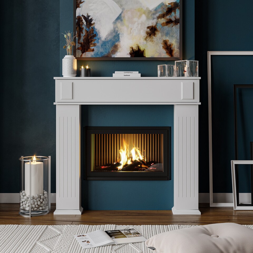 image 1 of Fireplace Storage Cabinet 3-Door Mantelpiece Shelf with 6 Compartments | White | 25 x 117 x 19 | 1