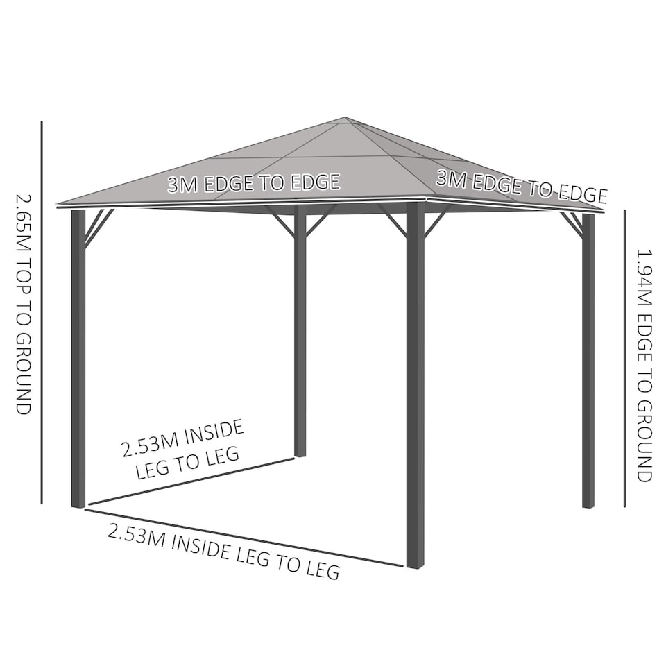 image 1 of Outsunny 3 x 3(m) Polycarbonate Hardtop Gazebo with Aluminium Frame and Curtains