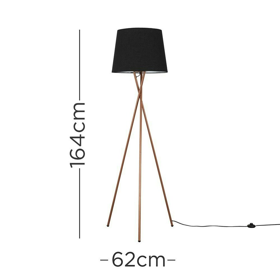 image 1 of ValueLights Camden Copper Tripod Floor Lamp Black Taper Shade Black