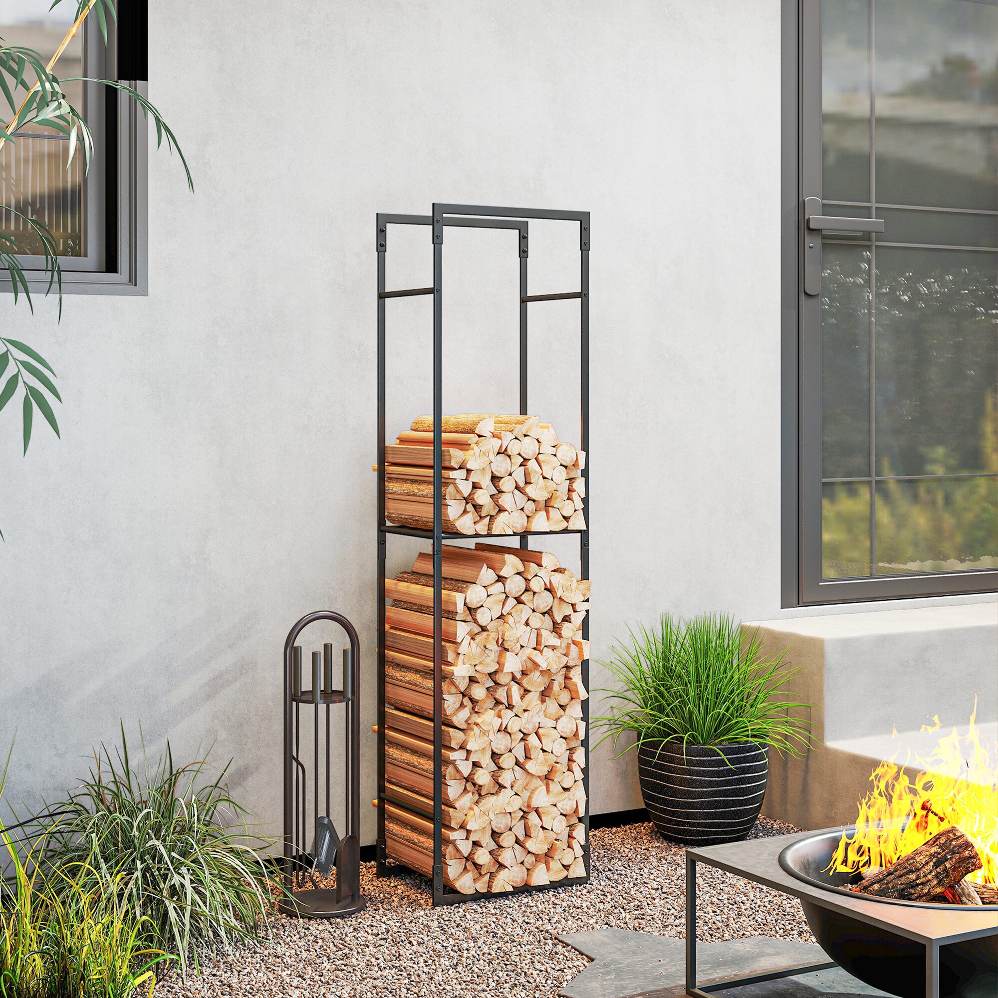 thumbnail image 2 of Wisfor 12ft Firewood Log Rack - Heavy Duty Steel, Holds 650lbs, Outdoor Wood Storage 2 of 13