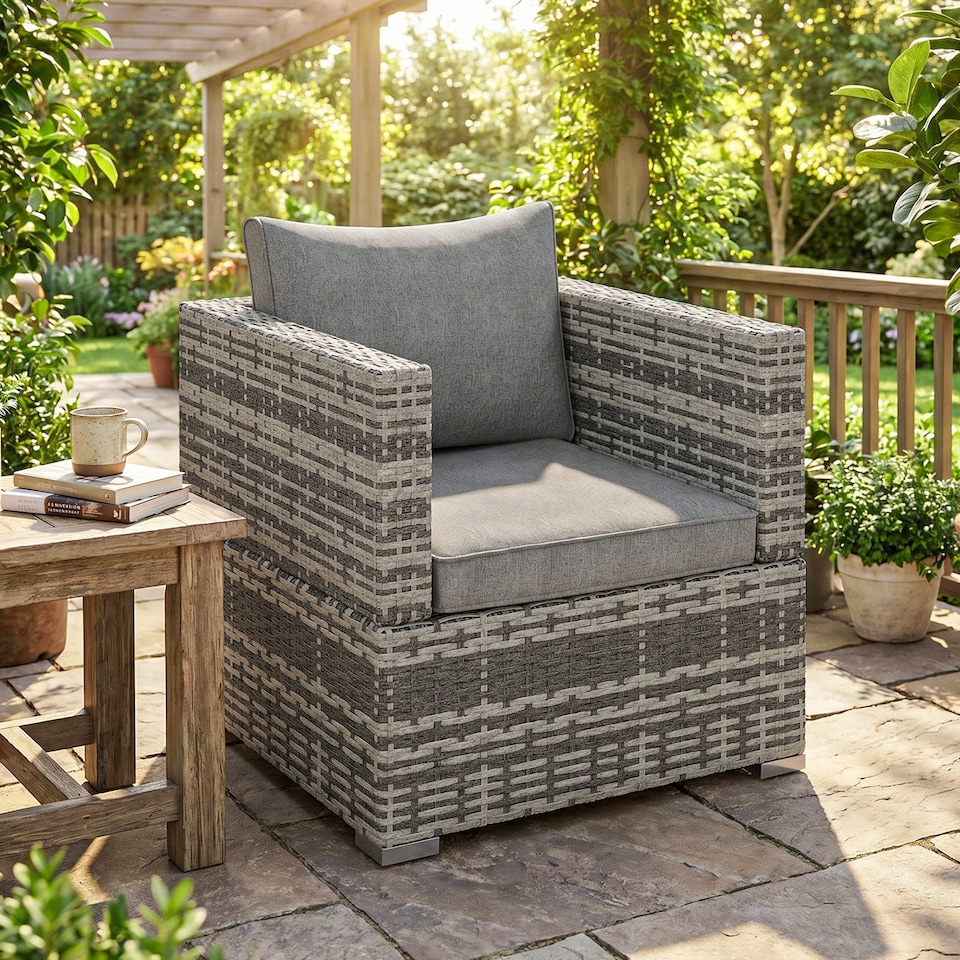 image 1 of Outsunny Single Wicker Furniture Sofa Chair w/ Padded Cushion for Garden Balcony | Grey