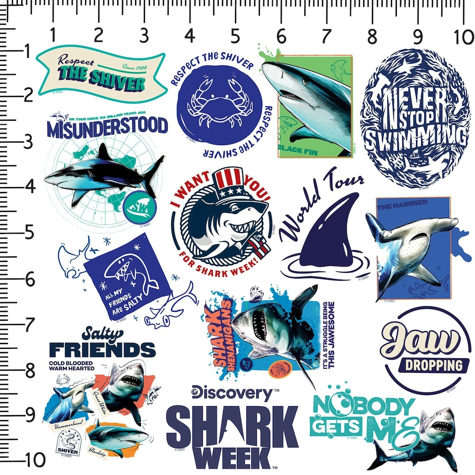 image 1 of Shark Week Deluxe Stickers (Pack of 100) - Multicoloured - One Size