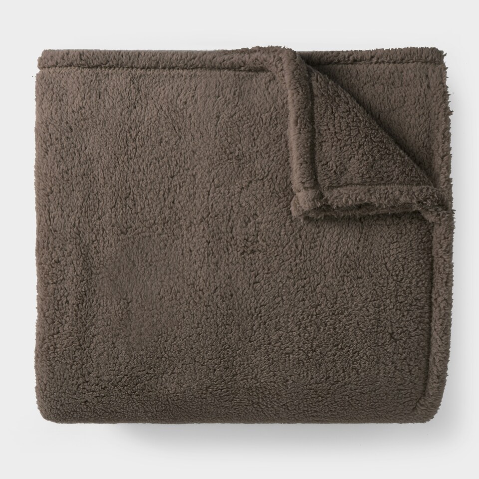 image 1 of OHS Teddy Fleece Soft Warm Plush Cosy Plain Dyed Throw Over Bed Blanket, 200x240cm Brown