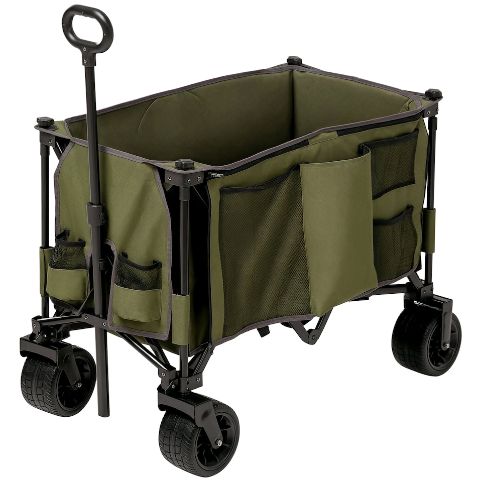 image 1 of Outsunny Folding Garden Trolley, Cargo Traile on Wheels, Collapsible Camping Trolley, Outdoor Utility Wagon with Steel Frame and Oxford Fabric, Green