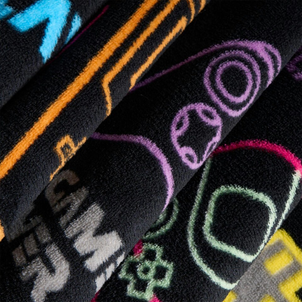 image 1 of OHS Kids Gaming Soft Fleece Sherpa Reverse Over Bed Blanket Throw, Black - 100x120cm