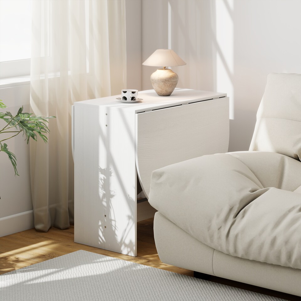 image 1 of HOMCOM Folding Dining Table, Drop Leaf Table for Small Spaces, Oval Tabletop for Dining Room, Ash Wood-Effect