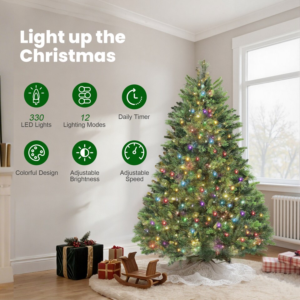 image 1 of HOMCOM 180cm Prelit Christmas Tree with Colourful DIY Synchronized LED Lights and Remote, Carolina Pine, Hinged Xmas Tree with Realistic Tips, 12 Modes, Daily Timer, Adjustable Brightness and Speed | Green