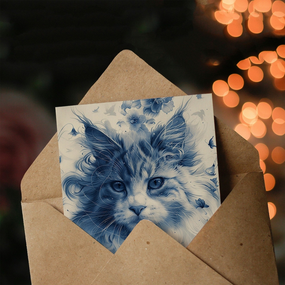 image 1 of Cat Lover Maine Coon Floral Chinese Pattern Her Birthday Card