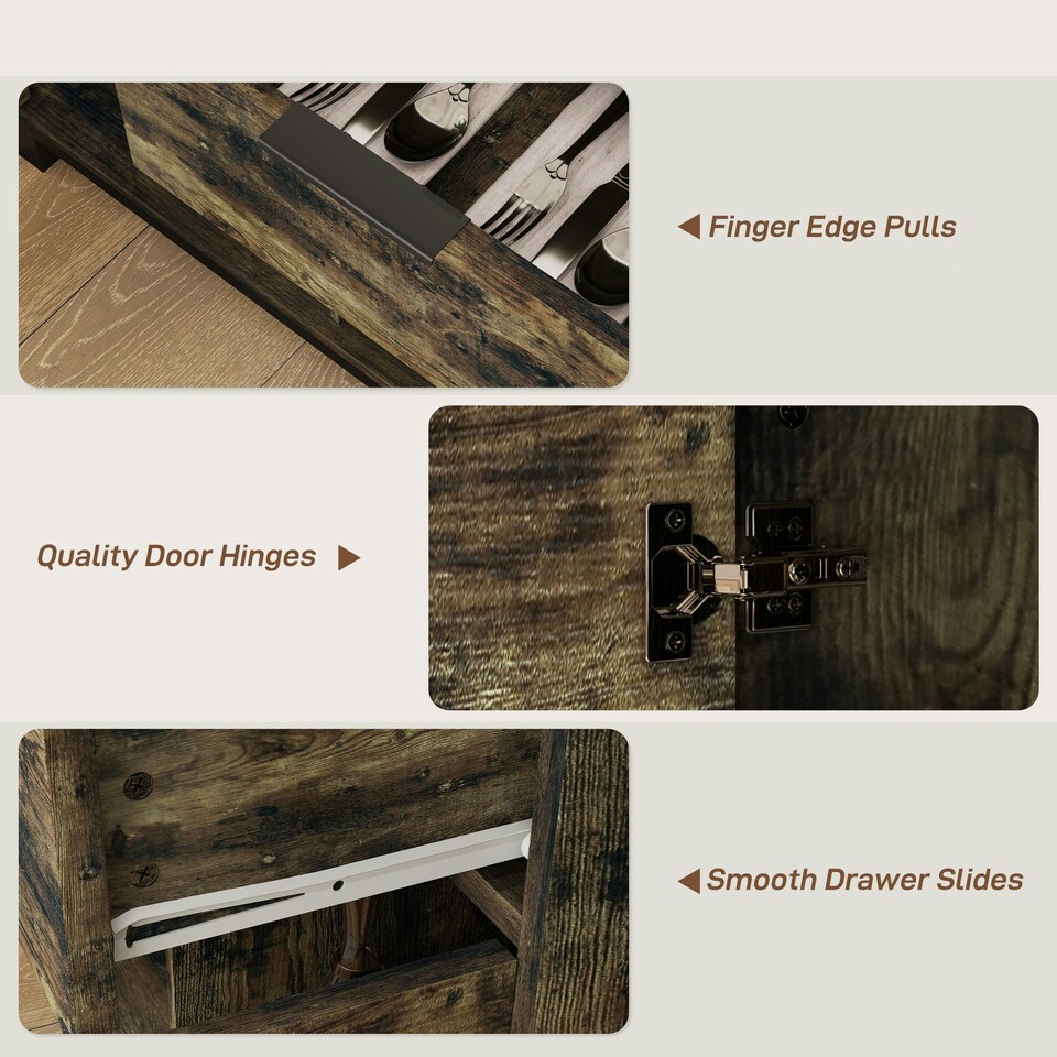 image 1 of HOMCOM Sideboard, Industrial Storage Cabinet for Living Room, Rustic Brown