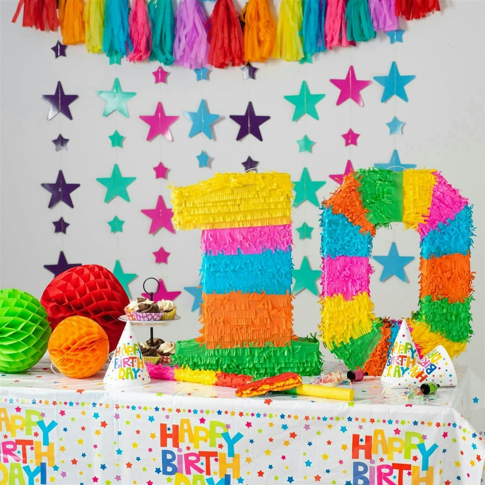 image 1 of Fax Potato 10th Birthday Pinata Set with Stick & Blindfold - Blue Stick