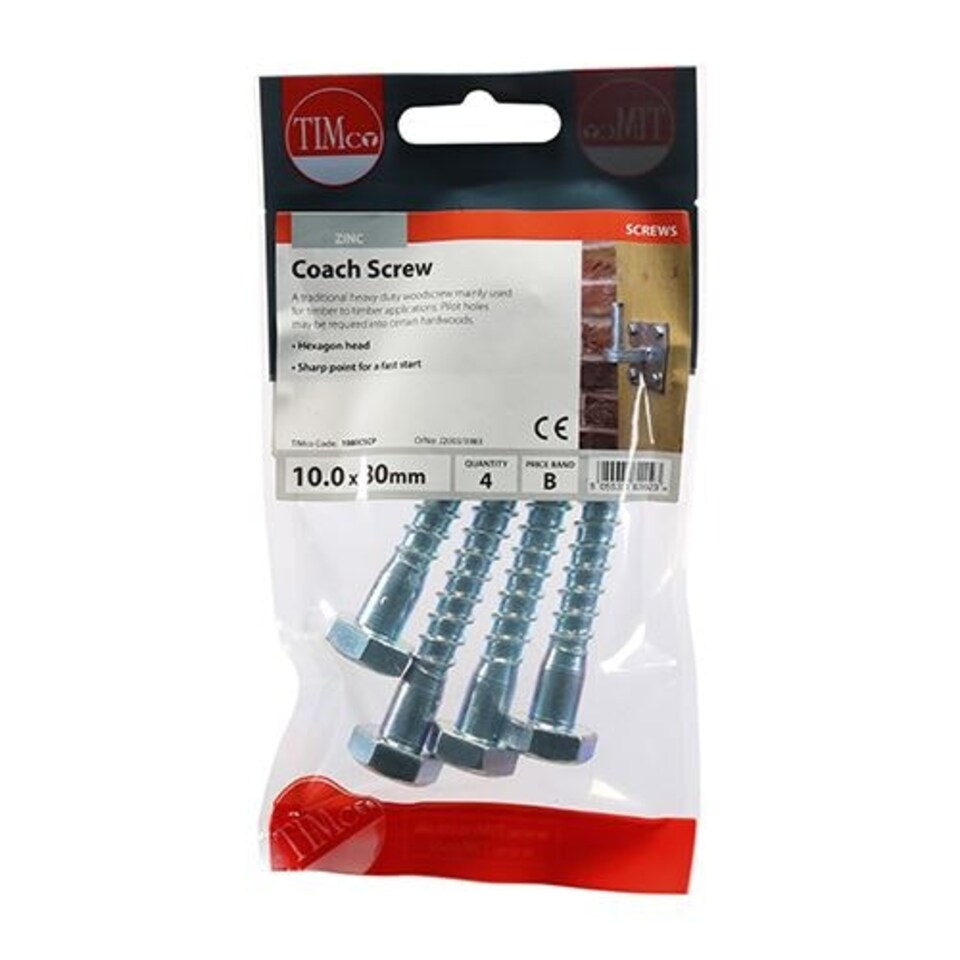 image 1 of Timco - Coach Screws - Hex - Zinc (Size 10.0 x 80 - 4 Pieces)