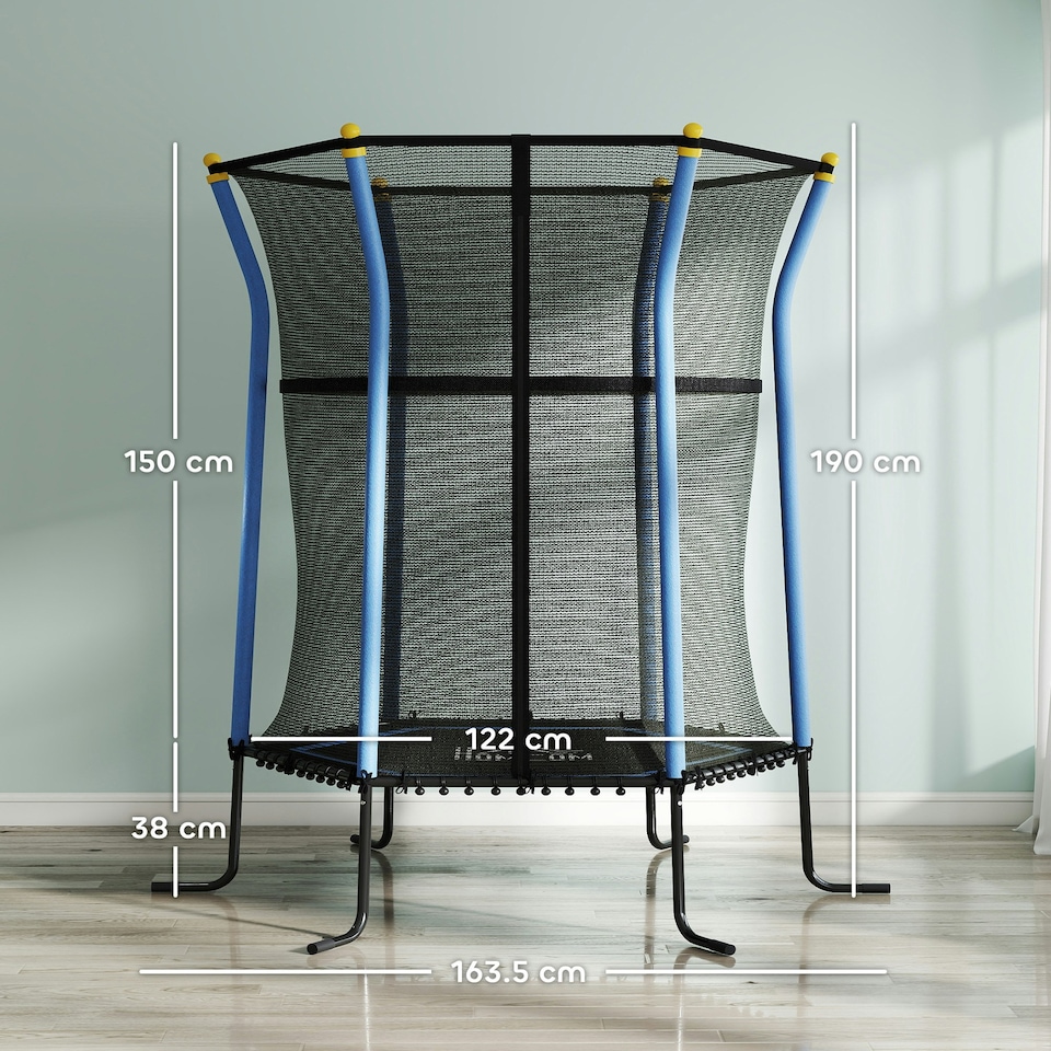 image 1 of HOMCOM 5.4FT Kids Trampoline with Enclosure Indoor Outdoor Blue