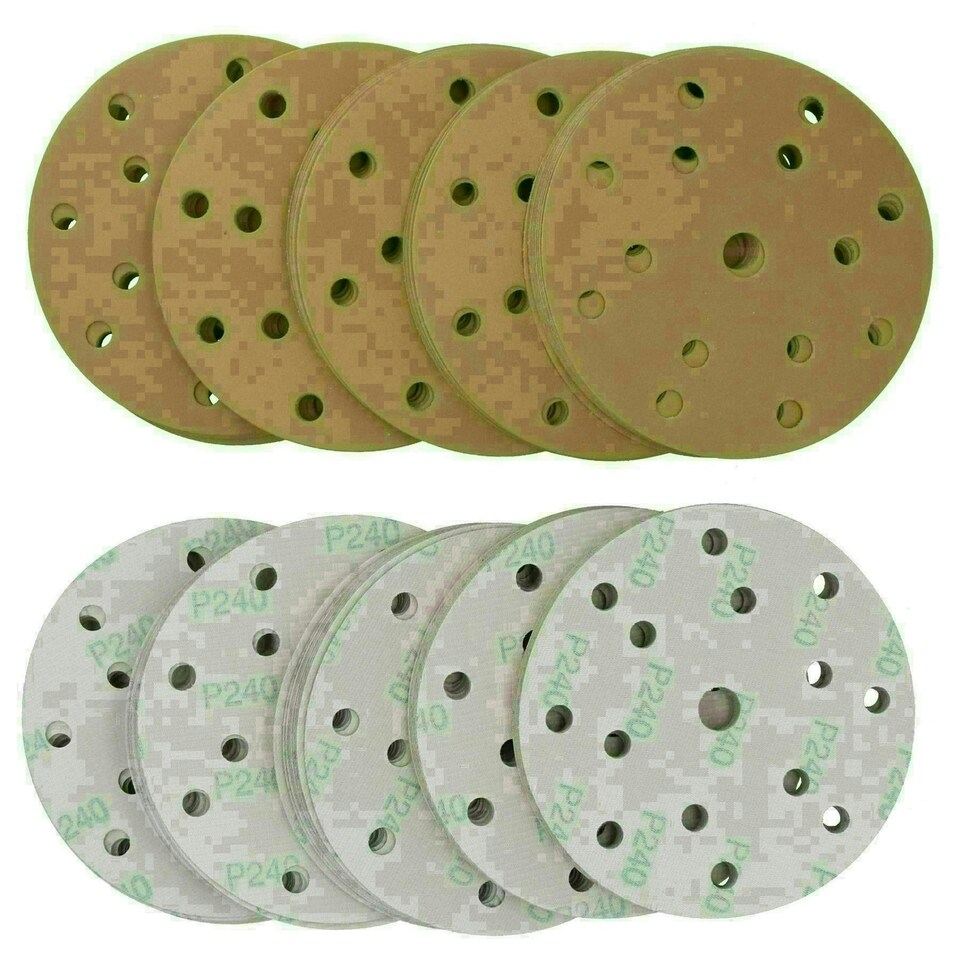 image 1 of 150mm Sanding Discs Aluminium Oxide Abrasive 240 Grit 15 Hole Hook + Loop 500pc
