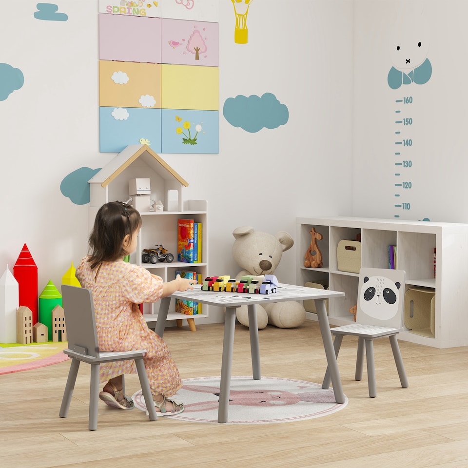 image 1 of ZONEKIZ Kids Table and Chairs, Children Desk with Two Chairs, Three Piece | Grey