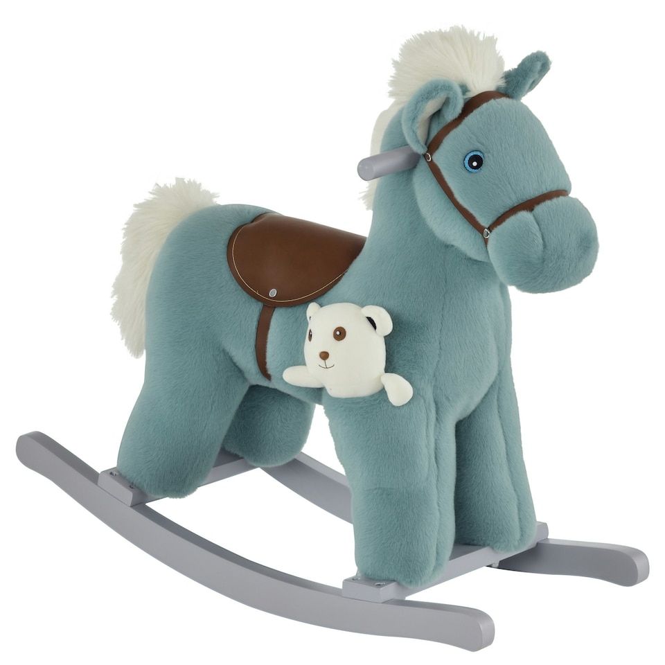 image 1 of HOMCOM Kids Plush Ride-On Rocking Horse with Plush Toy Sound Handle Grip