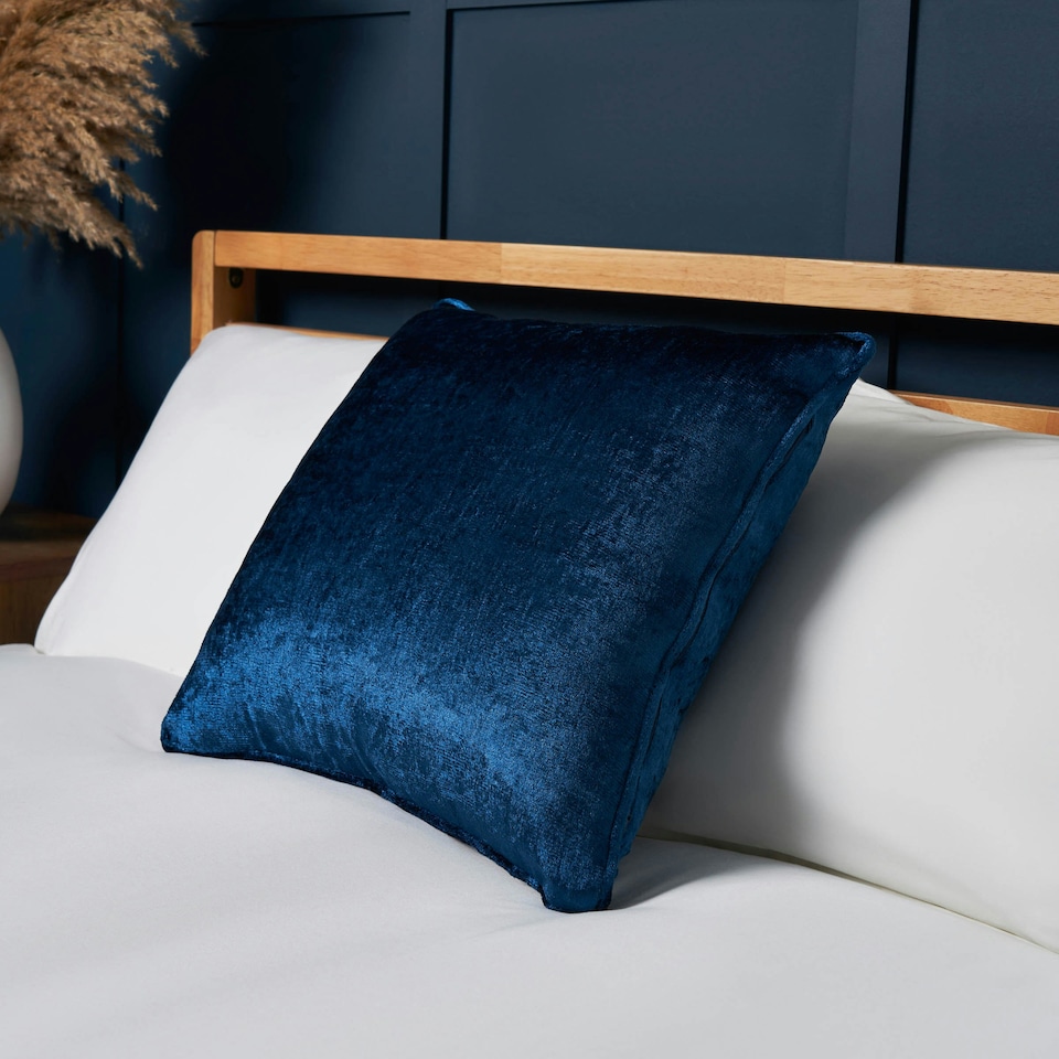image 1 of BHS Crushed Velvet Cushion, Navy Blue | Navy