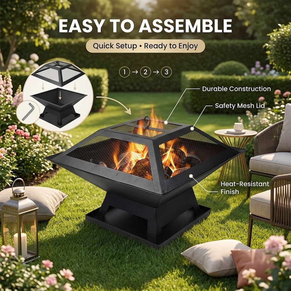 image 1 of Hortus Metal Square Firepit BBQ
