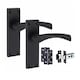 image 2 of Golden Grace 5 Sets Victorian Scroll Astrid Door Handles Latch in Matt Black with 1 Pair of 3" Ball Bearing Hinges & Latches Pack - 120mm x 40mm Backplate Black