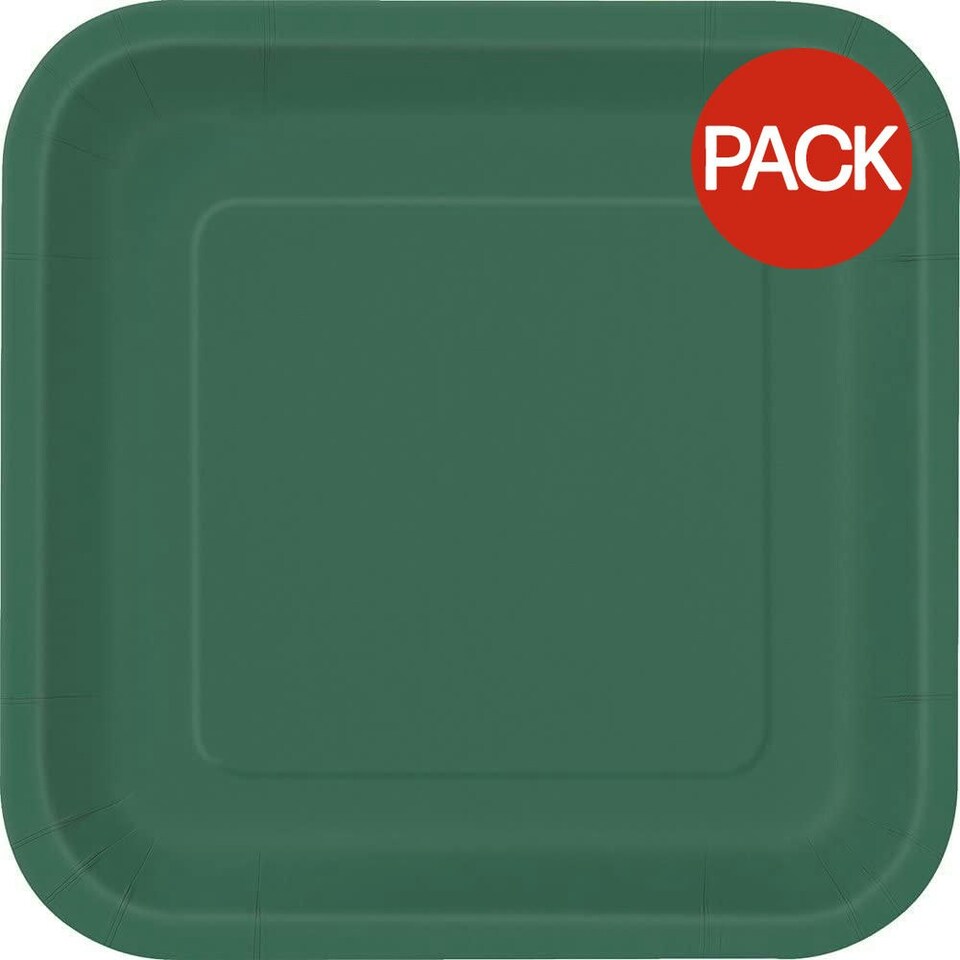 Unique Party Square Dessert Plate (Pack of 16) - Forest Green - One Size