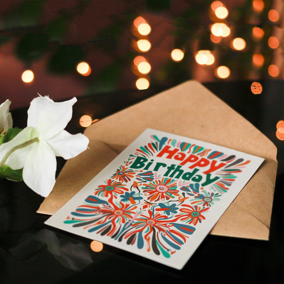image 1 of Trippy Hippy Floral Pattern Bright Design Her Birthday Card