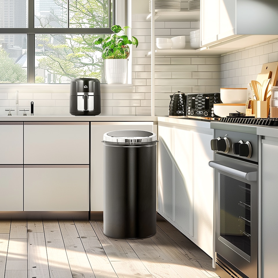 image 1 of HOMCOM Stainless Steel Sensor Bin, 42L Kitchen Touch Bin, Automatic Trash Can with Inner Bucket, Soft Close, Dustbin, Black | Black | 1