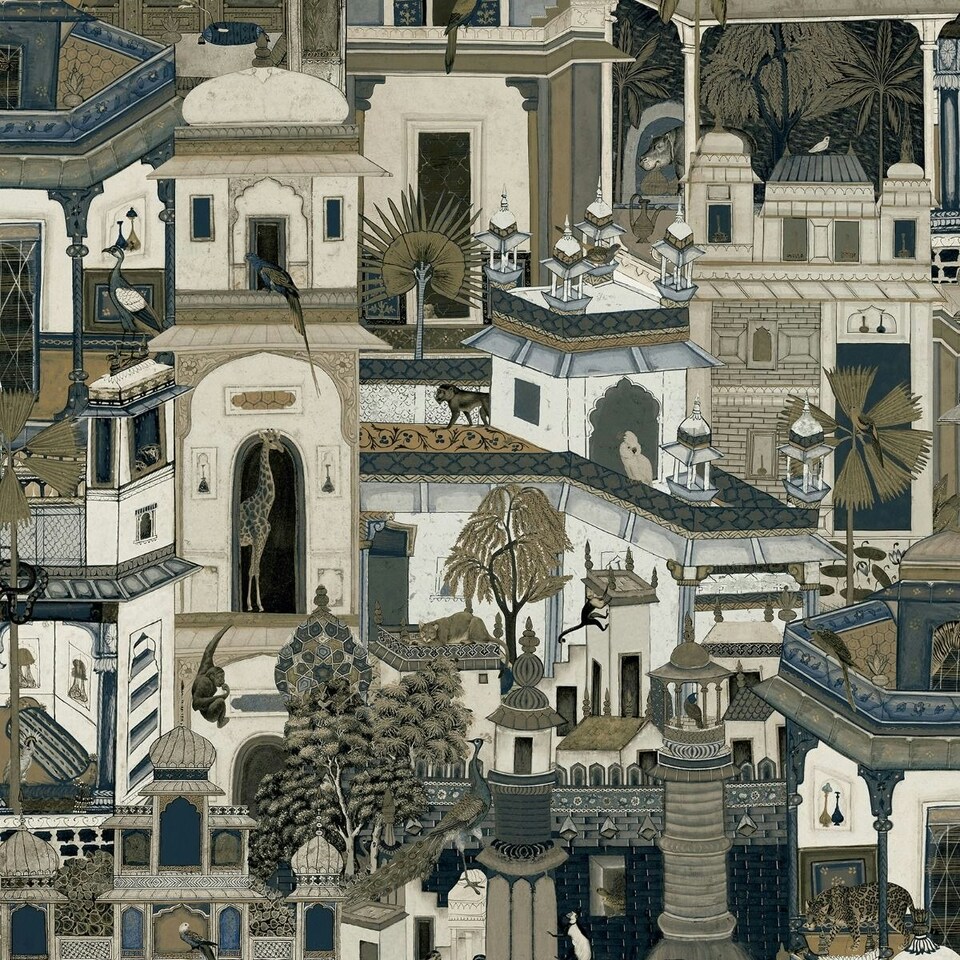 image 1 of Holden Décor Animal City Wallpaper - Navy Blue/Brown - 10m x 53cm Blue