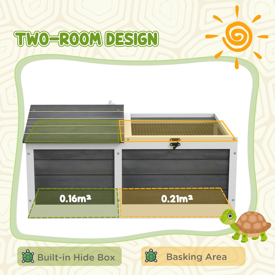 image 1 of PawHut Wooden Tortoise House, Small Pet Reptile with Hide Shelter Den and Run