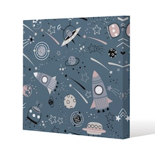 Spaceships and planets with stars (Canvas Print) / 61 x 61 x 4cm | Multi