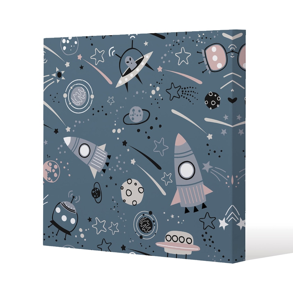 Spaceships and planets with stars (Canvas Print) / 61 x 61 x 4cm | Multi