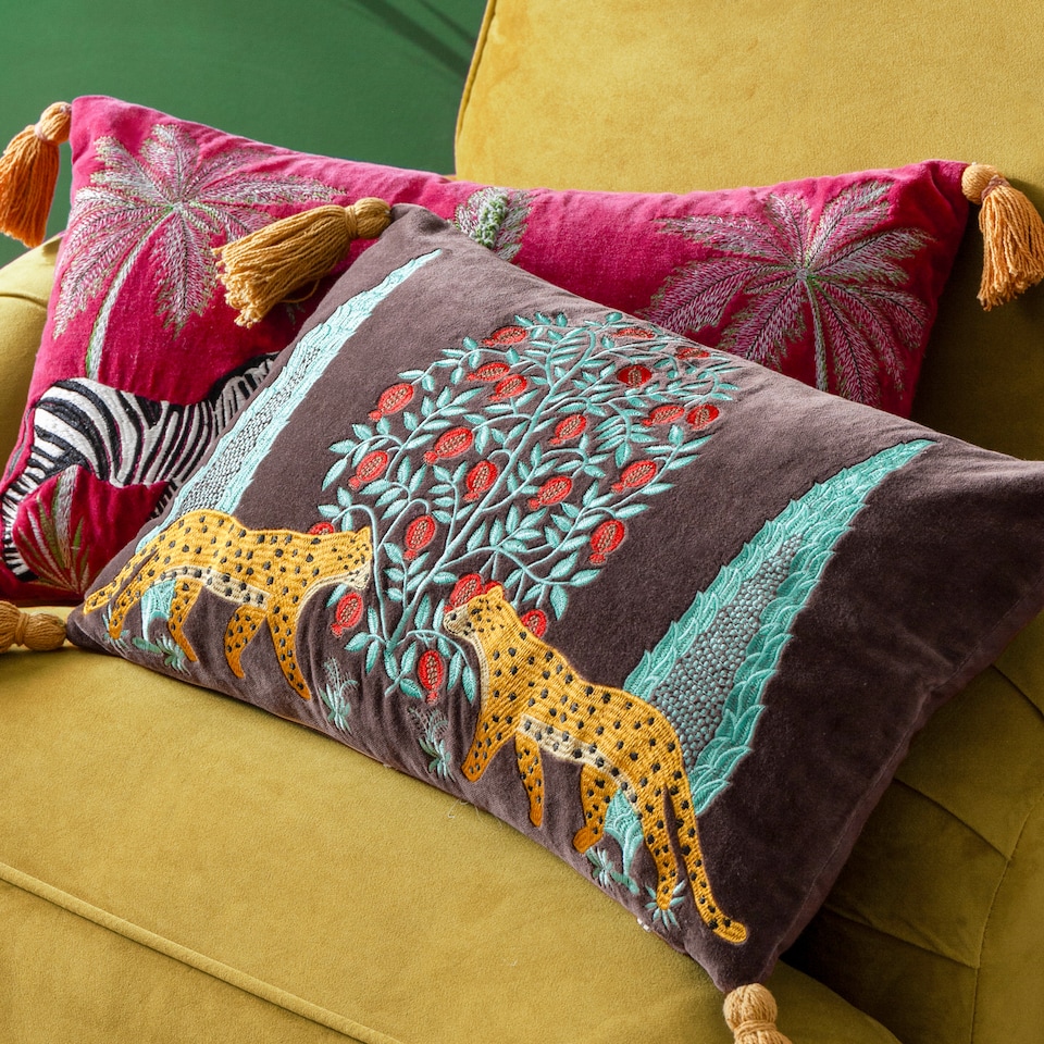 image 1 of Wylder Tropics Kalahari Embroidered Velvet Cushion