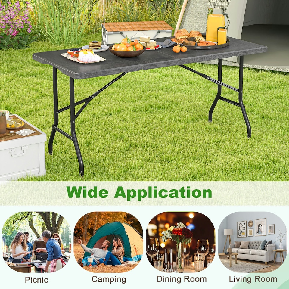 image 1 of COSTWAY 152 cm Portable Folding Picnic Table Dining Table Black