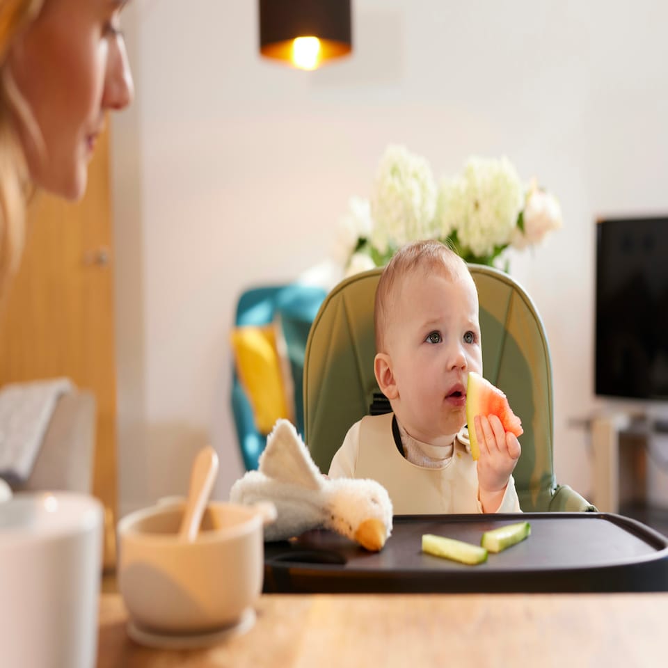 image 1 of Flip Magic Fold Highchair (Sage Green) – From Sitting Up to 15kg, 5-Point Safety Harness, Removable Tray, Quick One-Hand Fold, Compact Slimline, Easy Storage