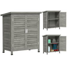 Outsunny Garden Storage Shed Solid Fir Wood Garage Organisation w/ Doors Grey