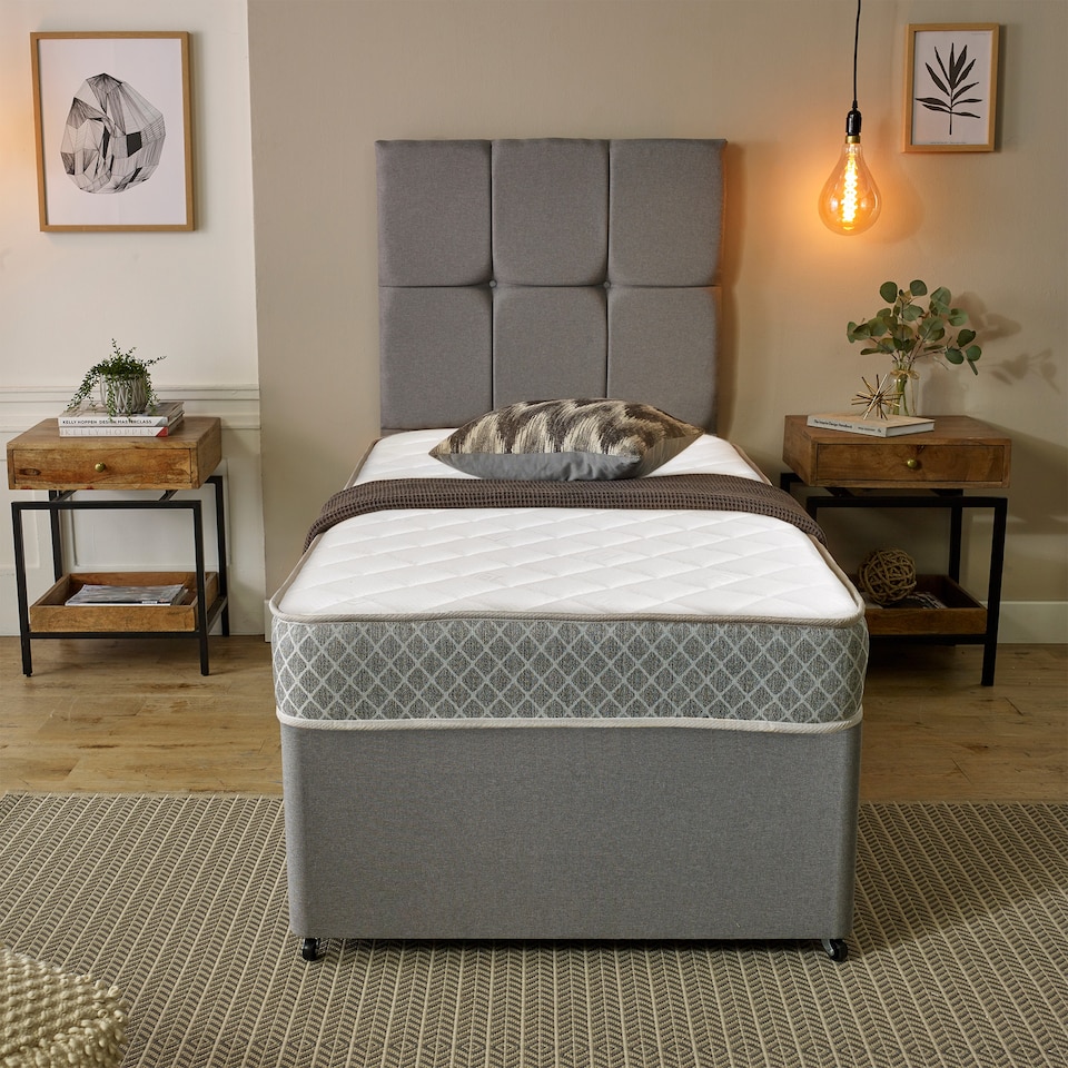image 1 of Diamond Memory Foam and Spring Hybrid Mattress Breathable Cooling Surface | White | Single