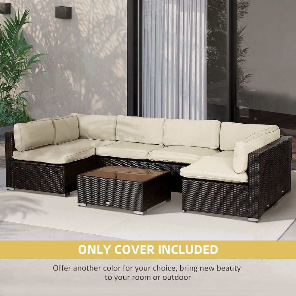 image 1 of Outsunny Garden Rattan Sofa Set Polyester Cover Replacement No Cushion Cream | Cream | Cream White | 14-piece set; Seat cushion: 65L x 65W x 8D cm; Large back cushion: 65W x 30.5H x 8D cm; Small back cushion: 57W x 30.5H x 8D cm | 4