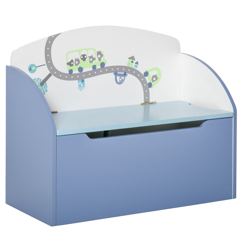 image 1 of HOMCOM Kids Wooden Toy Box Children Storage Chest Bench Organiser Safety Hinge | Blue | 60 x 30 x 50cm