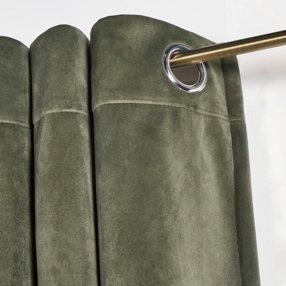 image 1 of OHS Soft Velvet Plain Dyed Thermal Insulated Panel Pair Eyelet Curtains, 66x90" Green | Woodland Green
