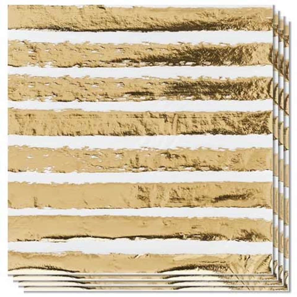 image 1 of Gold Foil Striped Luncheon Paper Napkins 3 Ply 33cm - Pack of 16 | Gold