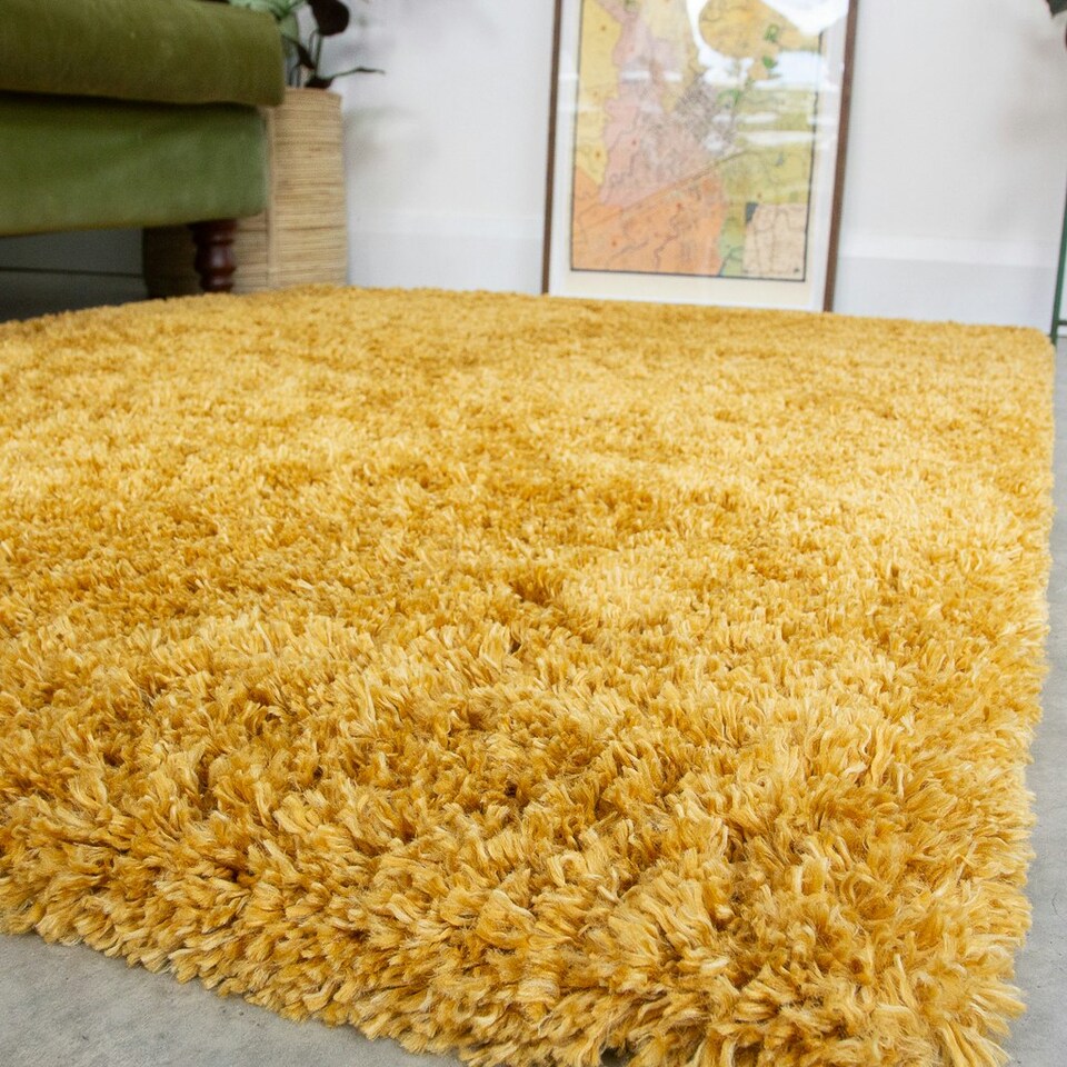 image 1 of KUKOON Ochre Yellow Deep Pile Shaggy Living Room Area Rug 240cm x 330cm
