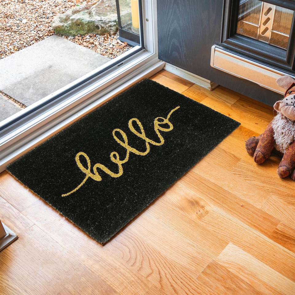 image 1 of Nicola Spring Coir Door Mat - 60 x 40cm - Hello Black