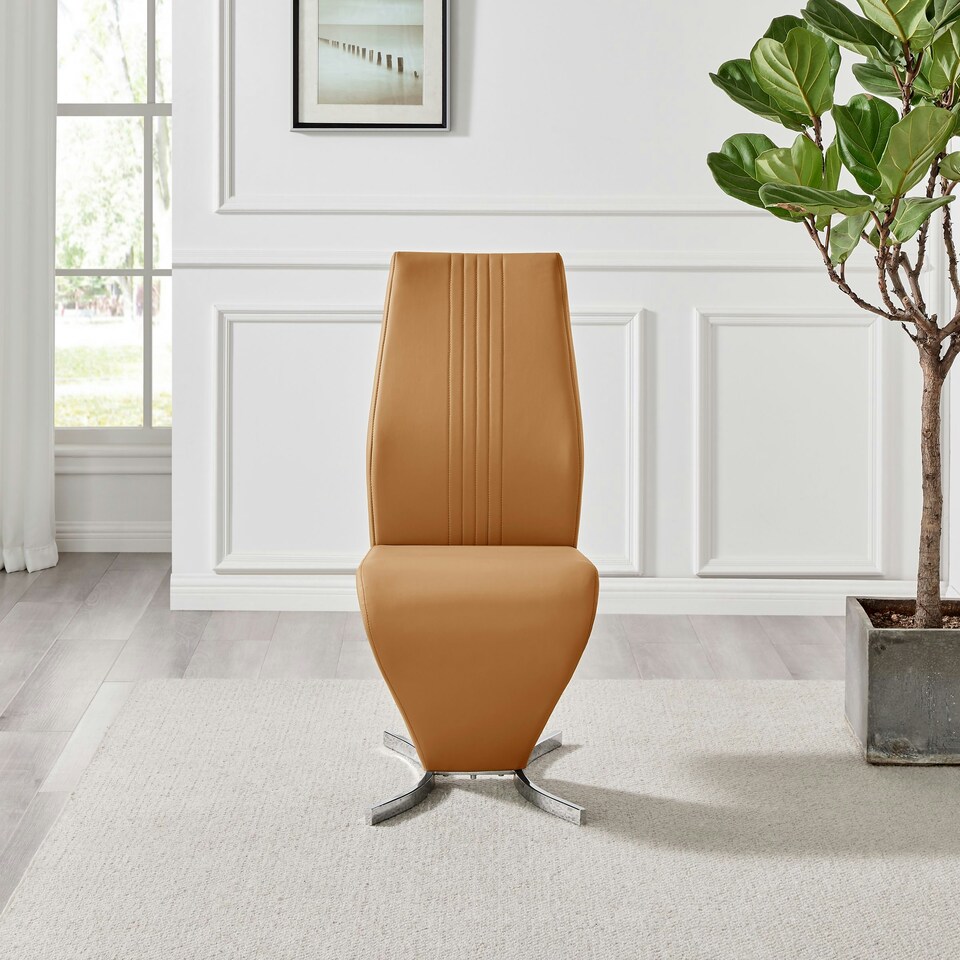 image 1 of Furniturebox 2x Willow Mustard Yellow Faux Leather Chrome 'Z' Dining Chairs