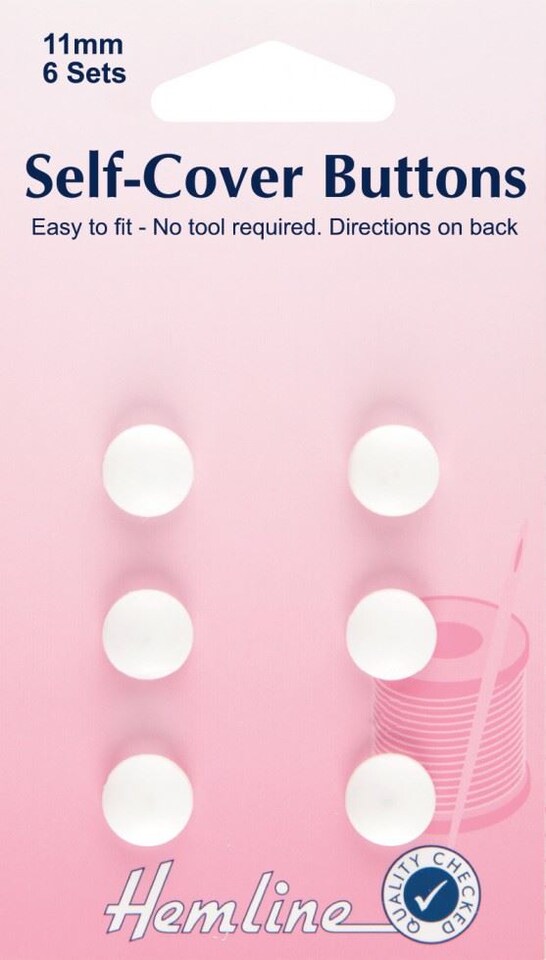 Hemline White Plastic Self Cover Buttons for Dressmaking - 11mm - per pack of 6