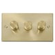 image 1 of SE HOME Satin / Brushed Brass 3 Gang 2 Way LED 100W Trailing Edge Dimmer Light Switch Black | Satin Brass