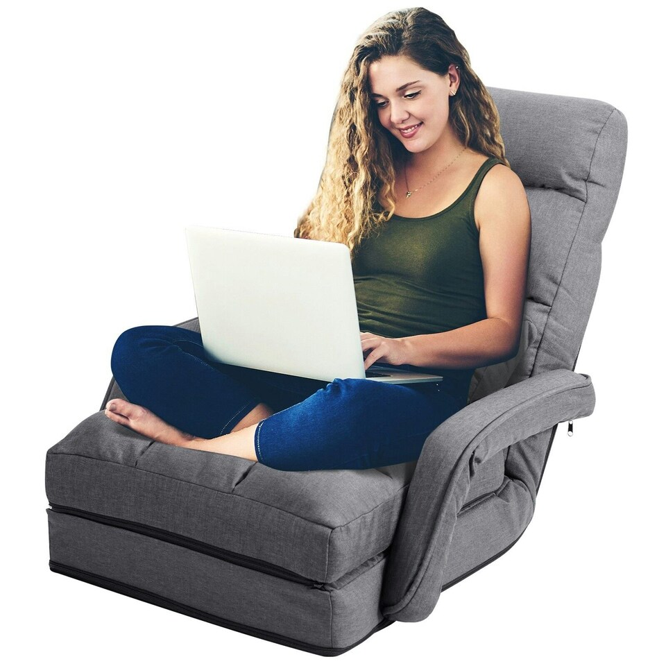 image 1 of COSTWAY 2 IN 1 Folding Lazy Sofa Lounger Adjustable Black Grey