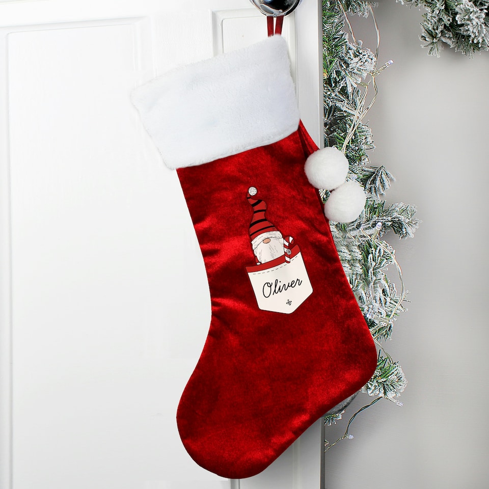 image 1 of Personalised Gonk Family Red Christmas Stocking- Boy
